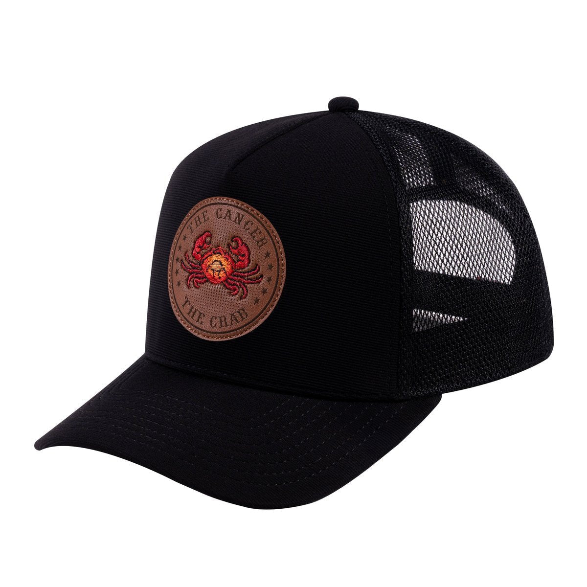 Cancer Zodiac V2 5-Panel Trucker Hat with Black front and Black back