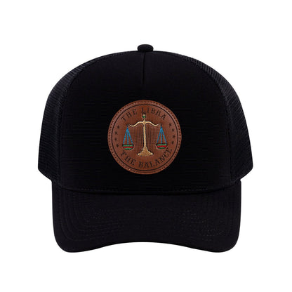 Libra Zodiac V2 5-Panel Trucker Hat with Black front and Black back