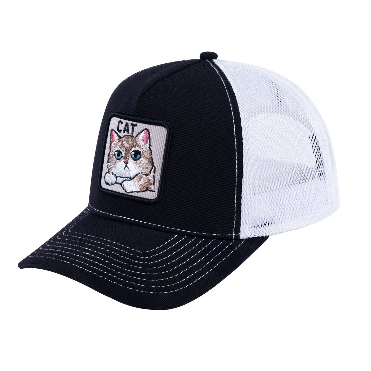 Cat V2 5-Panel Trucker Hat with Black front and White back