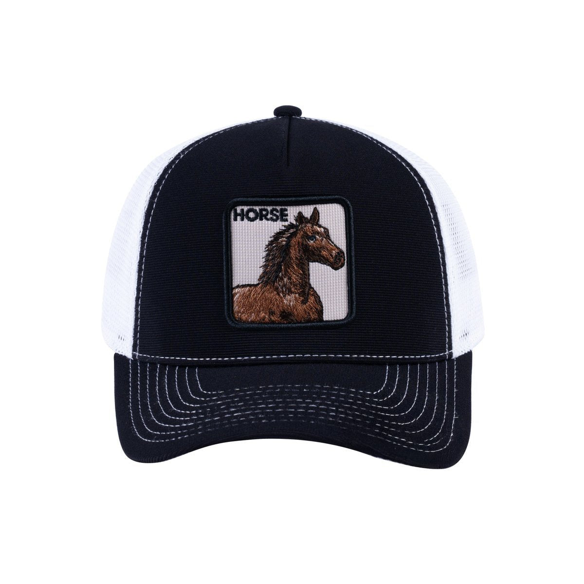 Horse V2 5-Panel Trucker Hat with Black front and White back