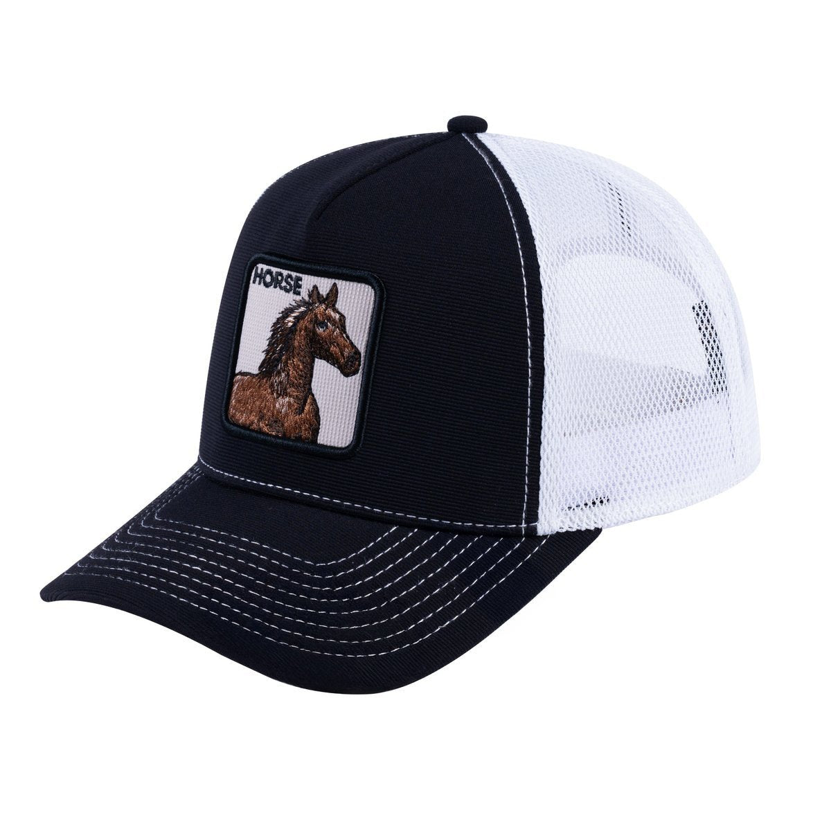 Horse V2 5-Panel Trucker Hat with Black front and White back