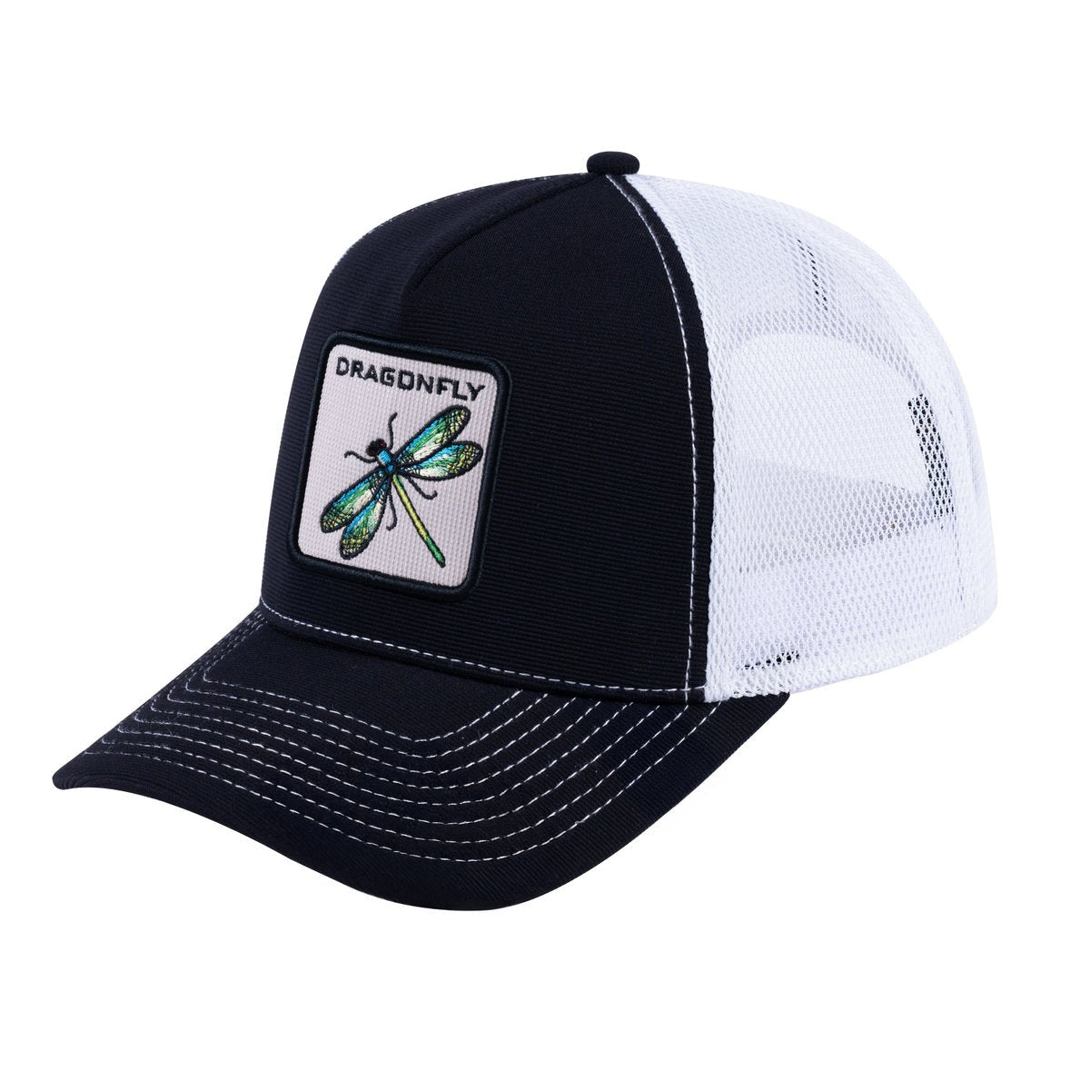 Dragonfly V2 5-Panel Trucker Hat with Black front and White back