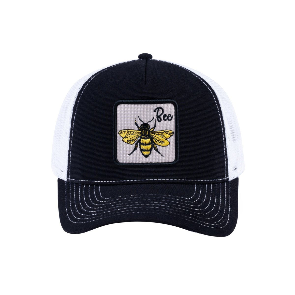 Bee V2 5-Panel Trucker Hat with Black front and White back