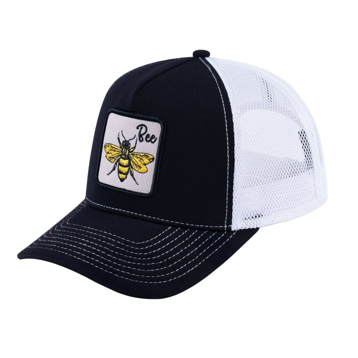 Bee V2 5-Panel Trucker Hat with Black front and White back