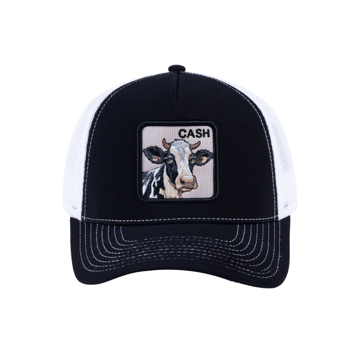 Cow V2 5-Panel Trucker Hat with Black front and White back