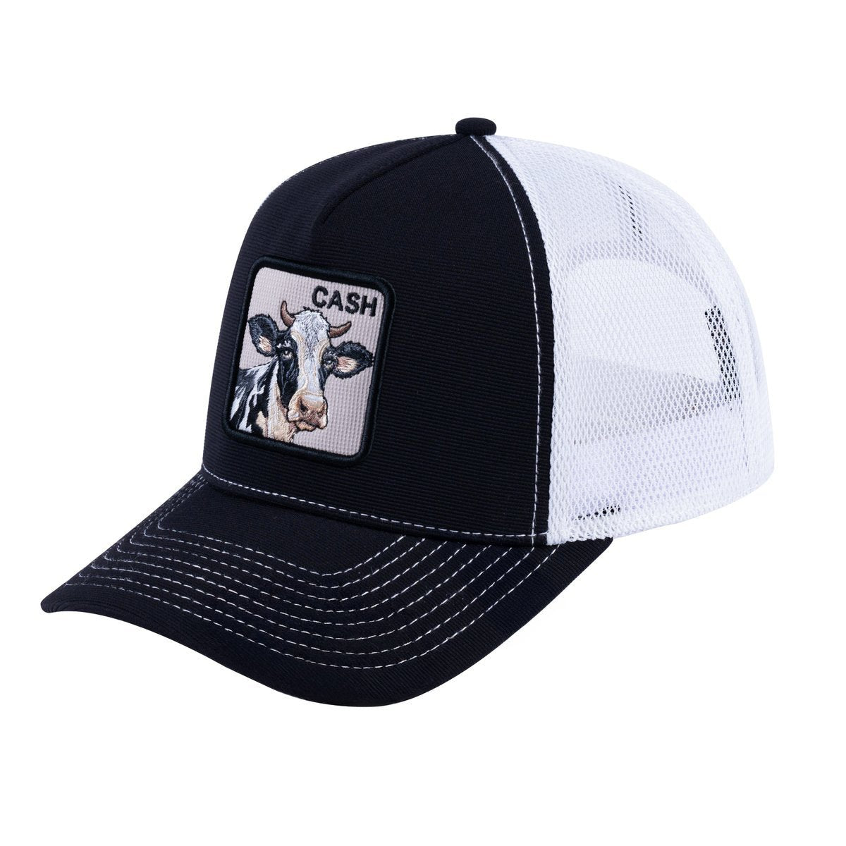 Cow V2 5-Panel Trucker Hat with Black front and White back