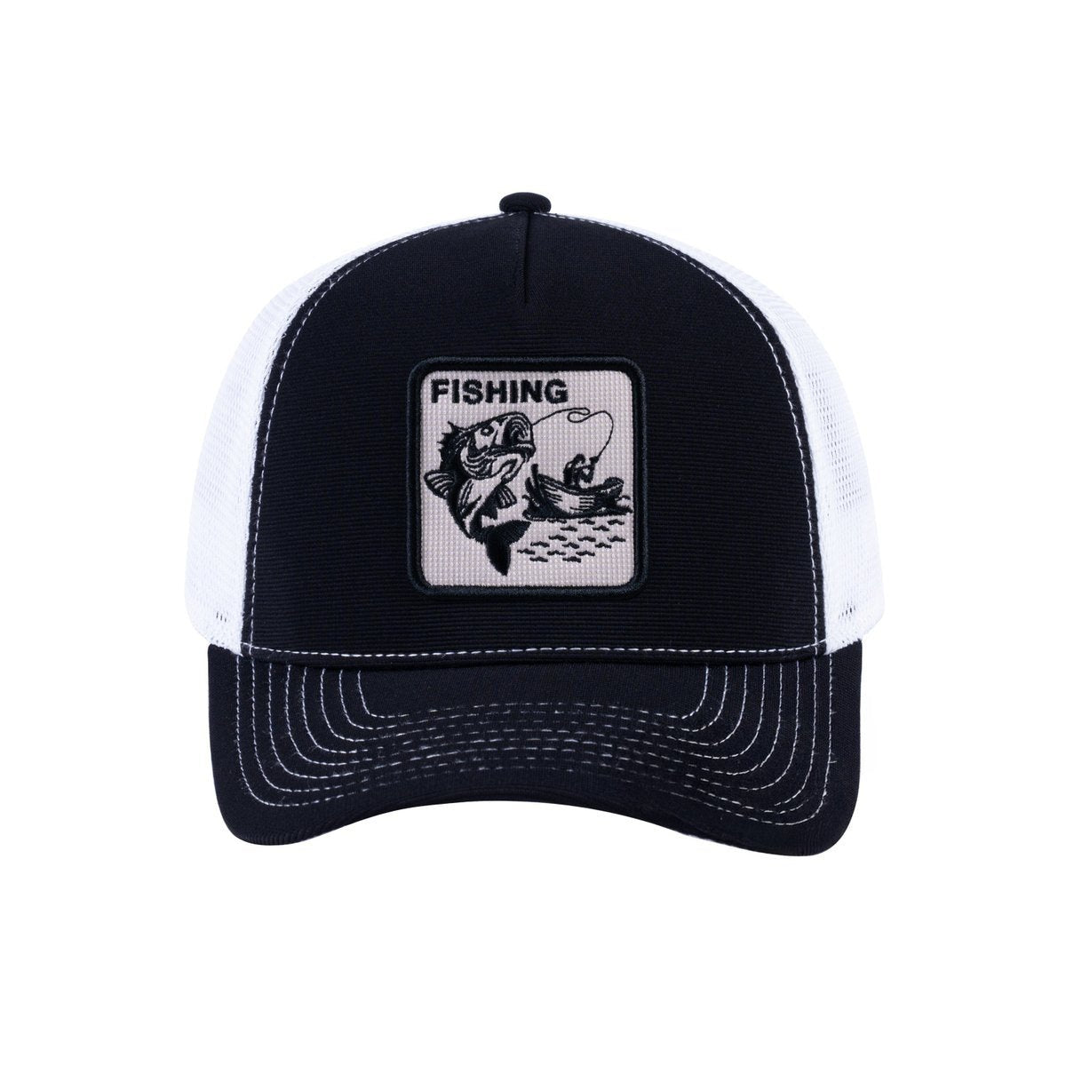 Fishing V2 5-Panel Trucker Hat with Black front and White back