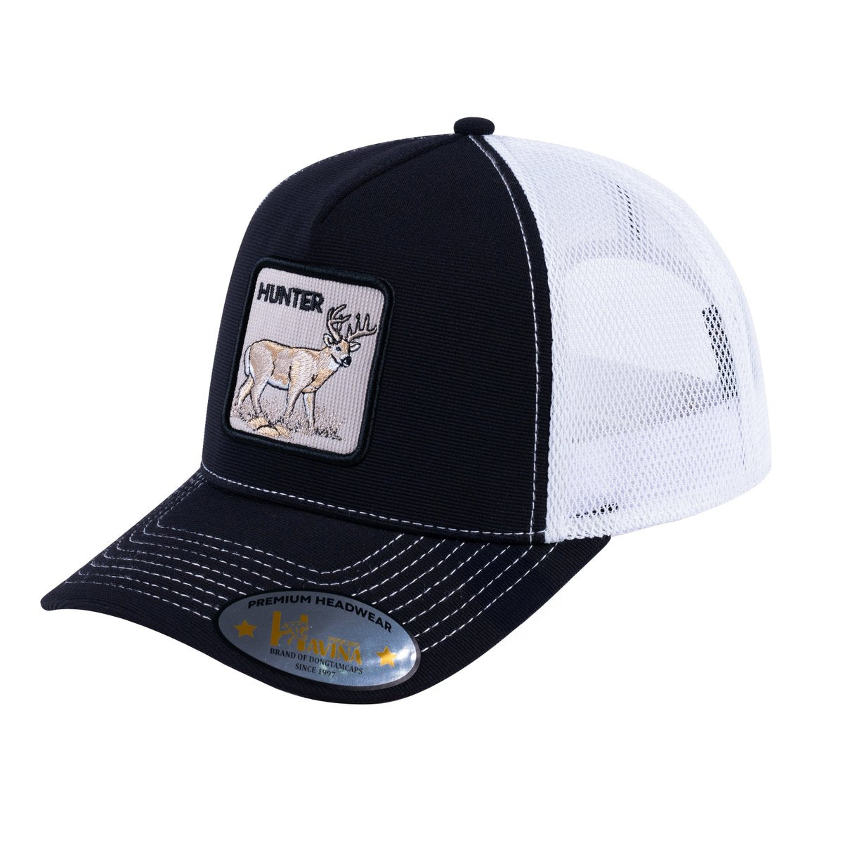 Hunter V2 5-Panel Trucker Hat with Black front and White back