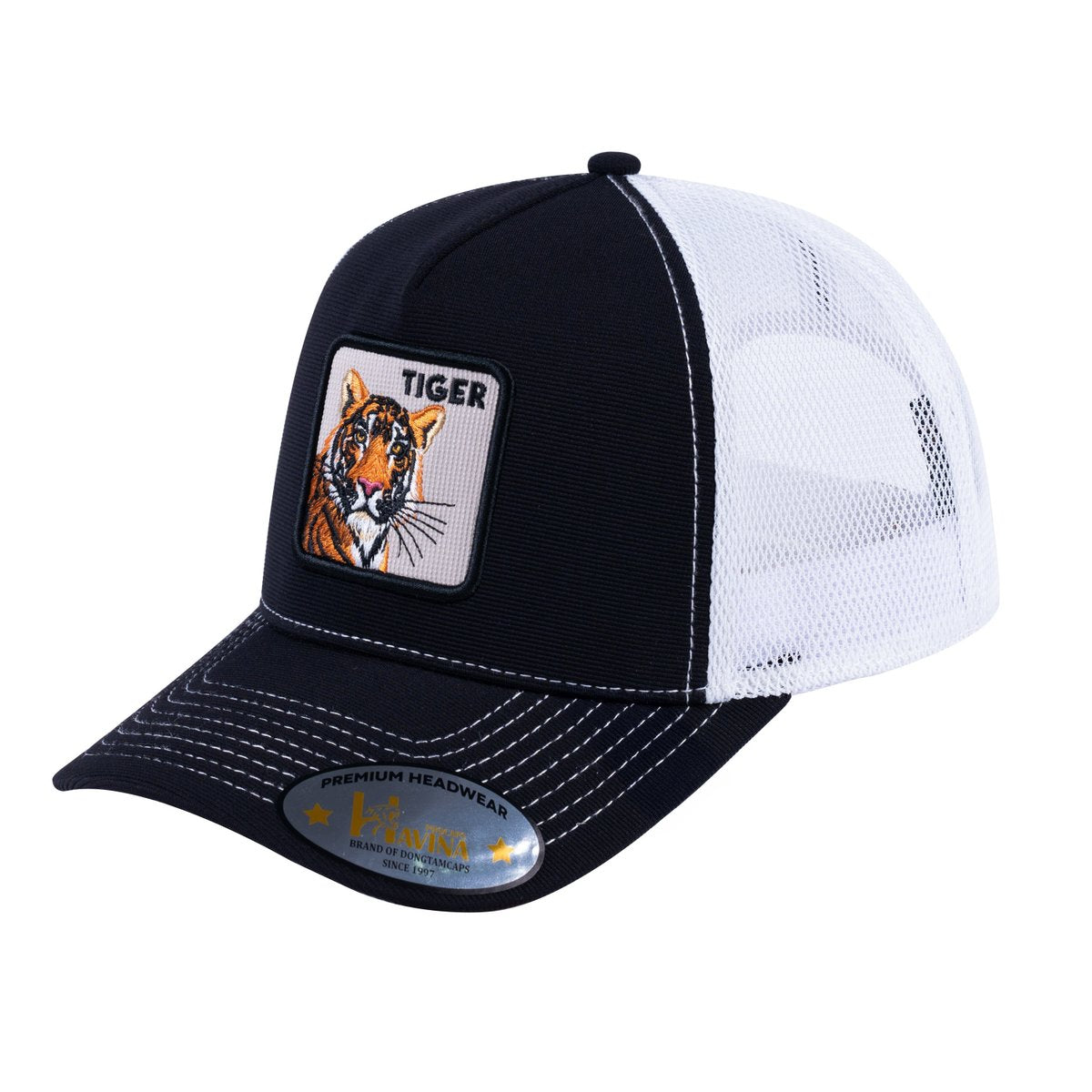 Tiger V2 5-Panel Trucker Hat with Black front and White back