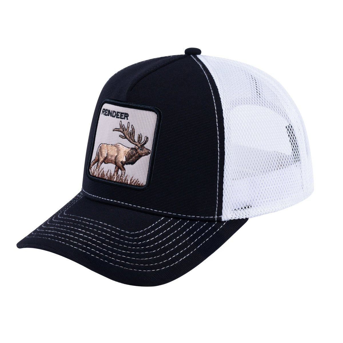 Reindeer V2 5-Panel Trucker Hat with Black front and White back