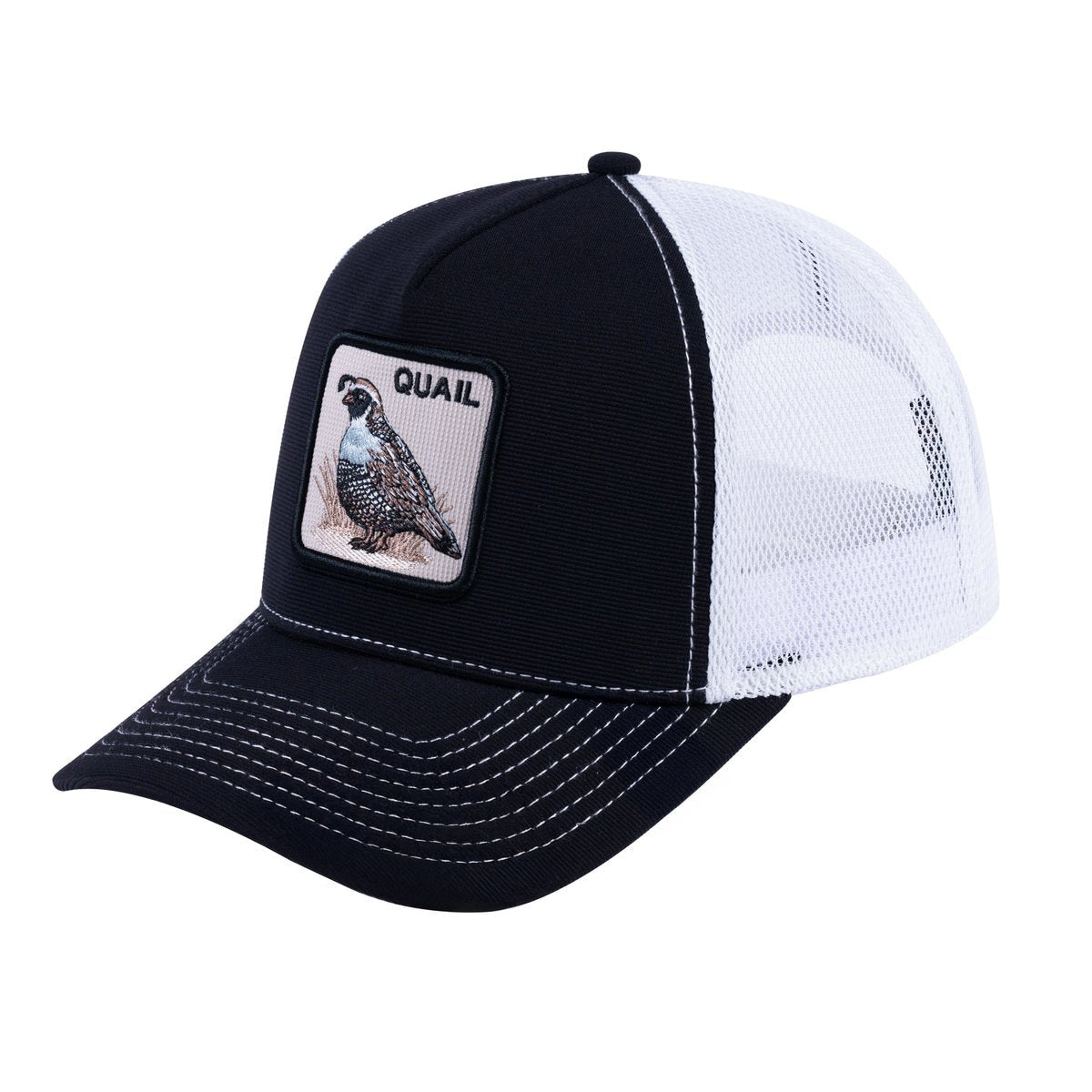 Quail V2 5-Panel Trucker Hat with Black front and White back