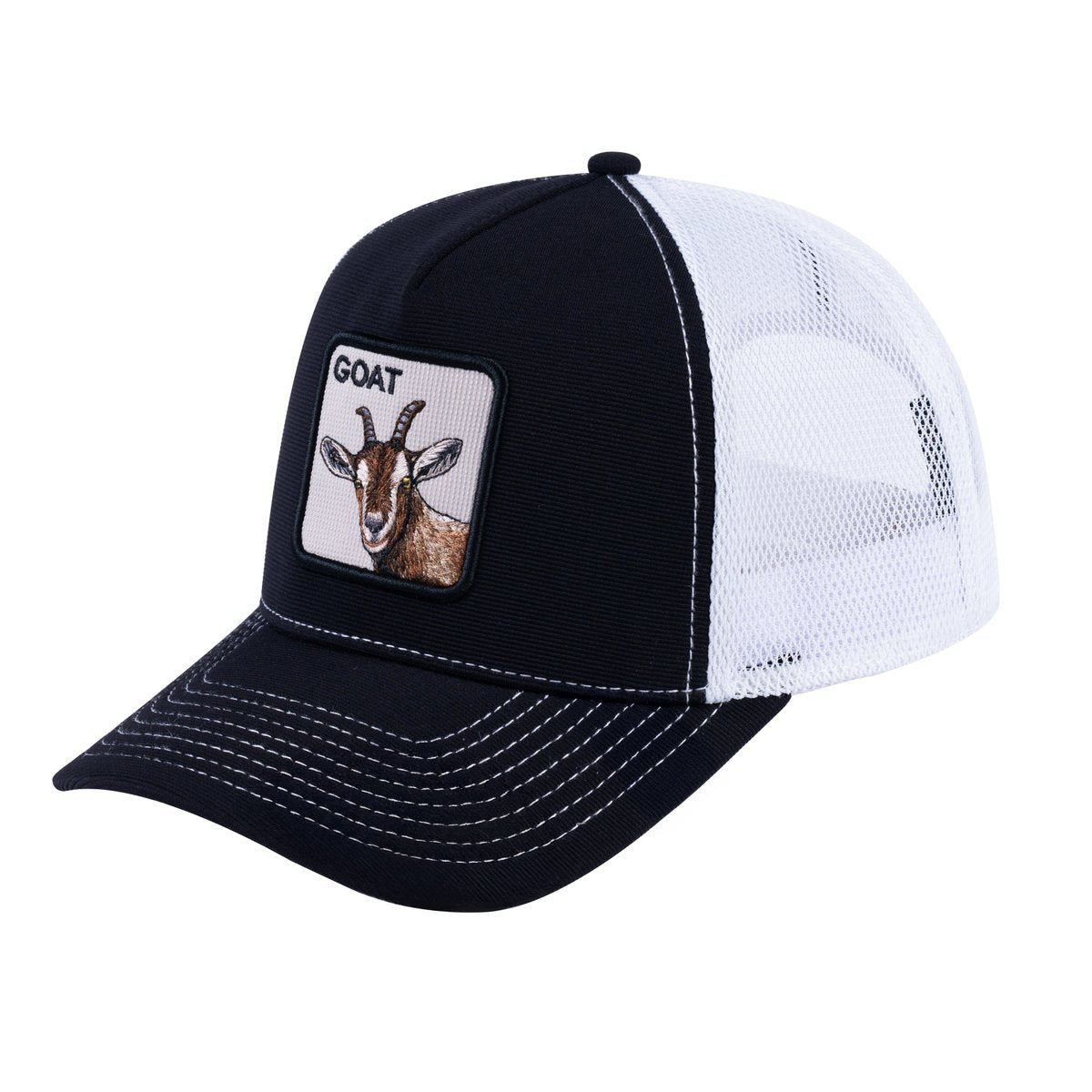 Goat V2 5-Panel Trucker Hat with Black front and White back