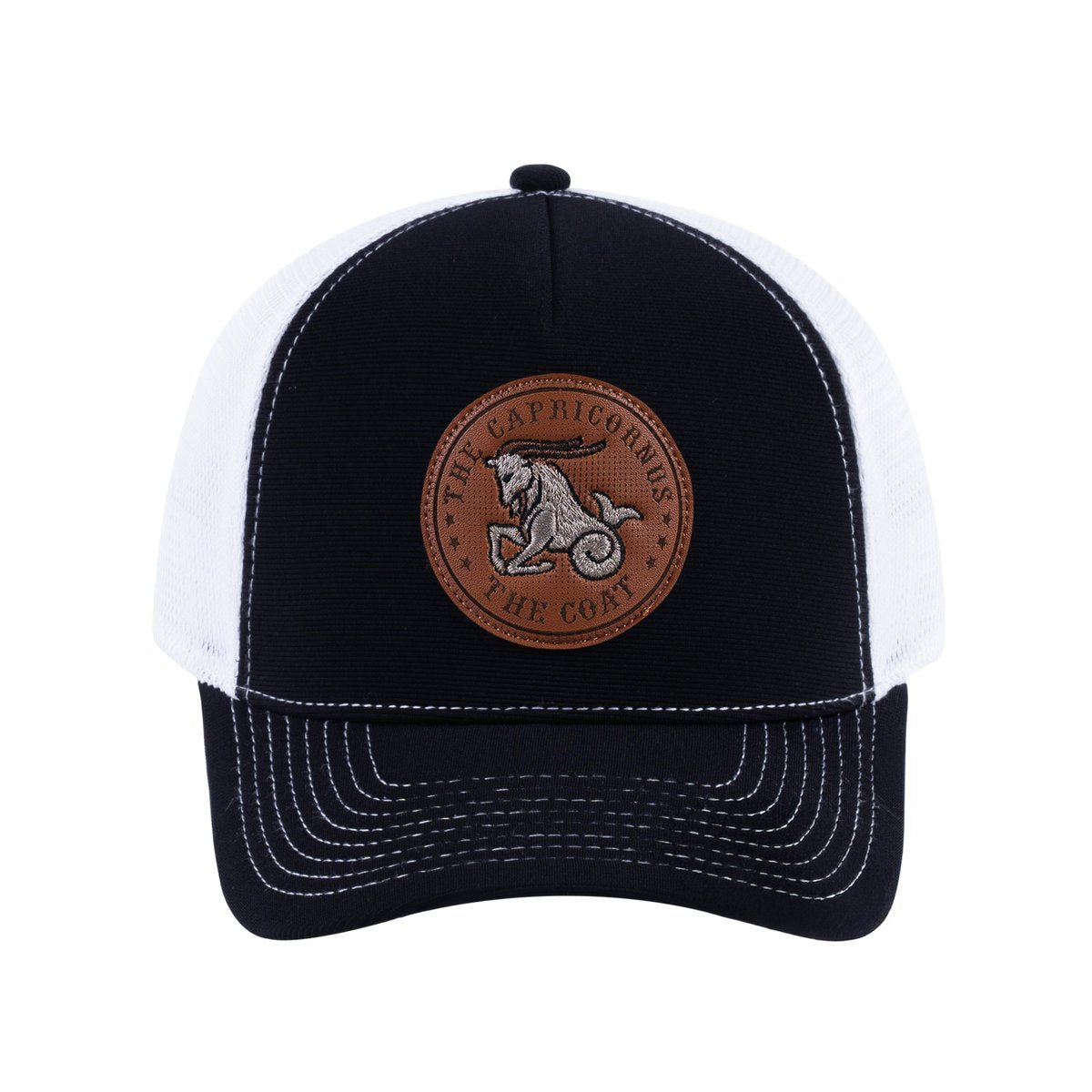 Capricorn Zodiac V2 5-Panel Trucker Hat with Black front and White back