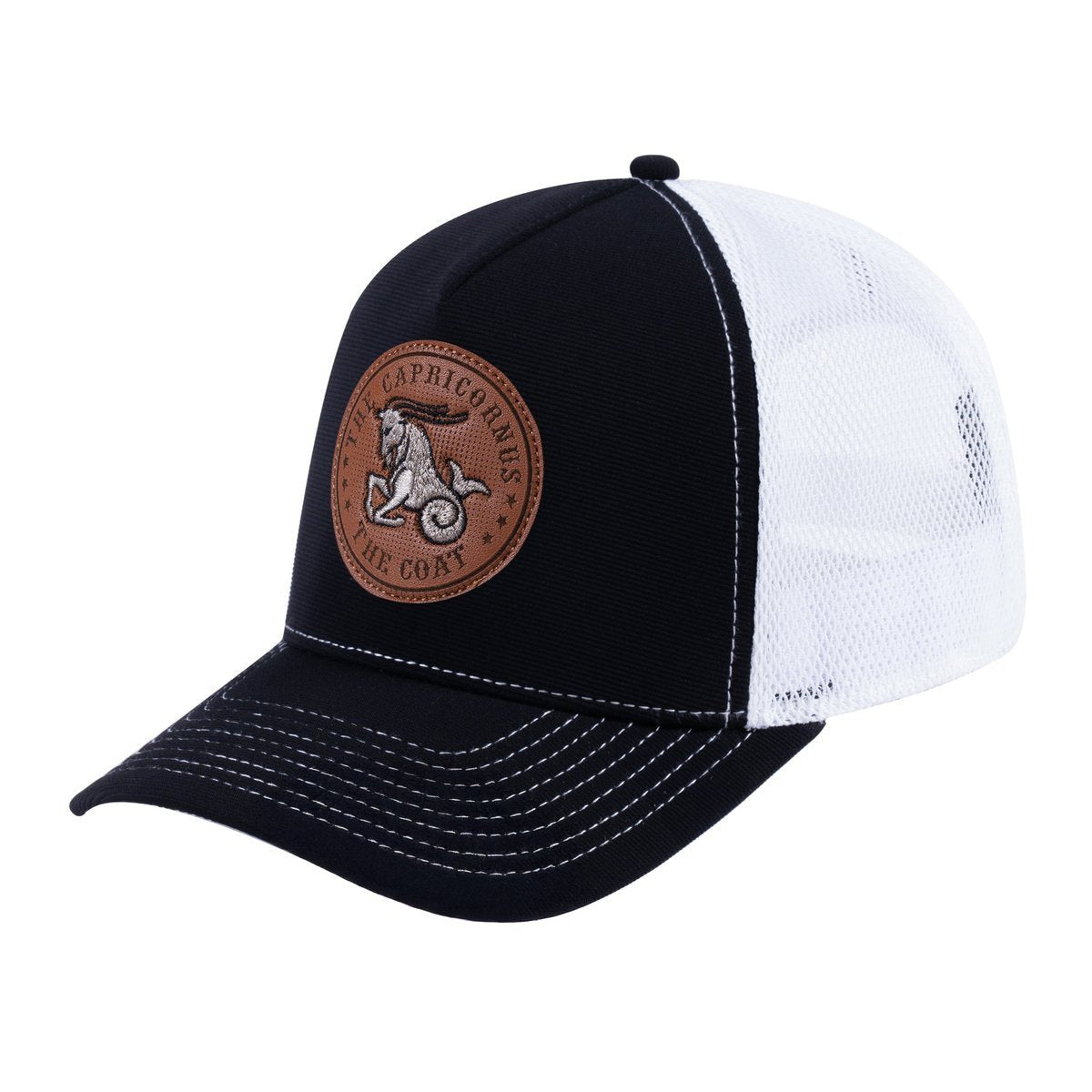 Capricorn Zodiac V2 5-Panel Trucker Hat with Black front and White back