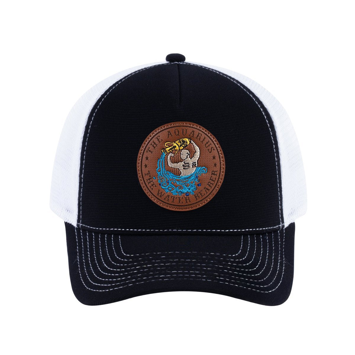 Aquarius Zodiac V2 5-Panel Trucker Hat with Black front and White back