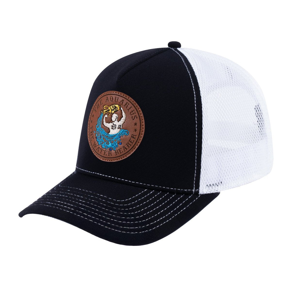 Aquarius Zodiac V2 5-Panel Trucker Hat with Black front and White back