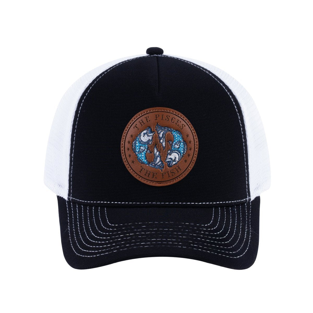 Pisces Zodiac V2 5-Panel Trucker Hat with Black front and White back
