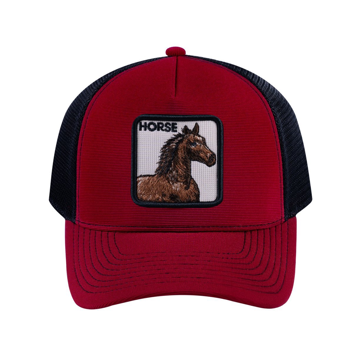 Horse V2 5-Panel Trucker Hat with Burgundy front and Black back