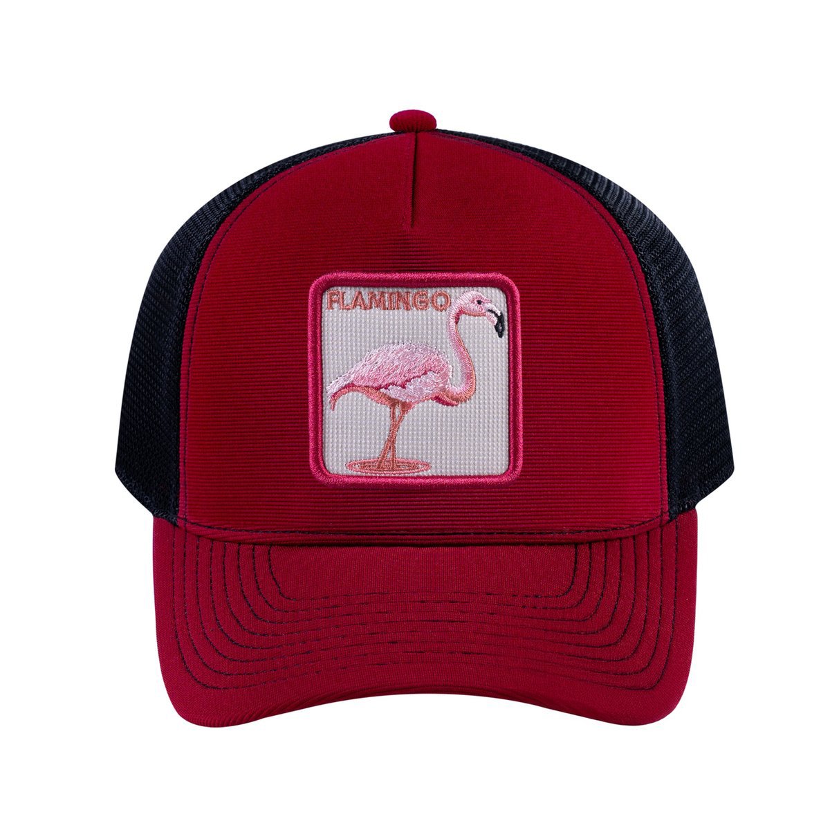 Flamingo V2 5-Panel Trucker Hat with Burgundy front and Black back