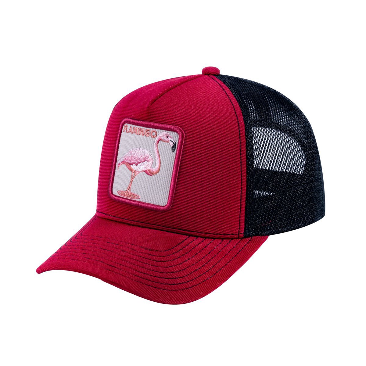Flamingo V2 5-Panel Trucker Hat with Burgundy front and Black back