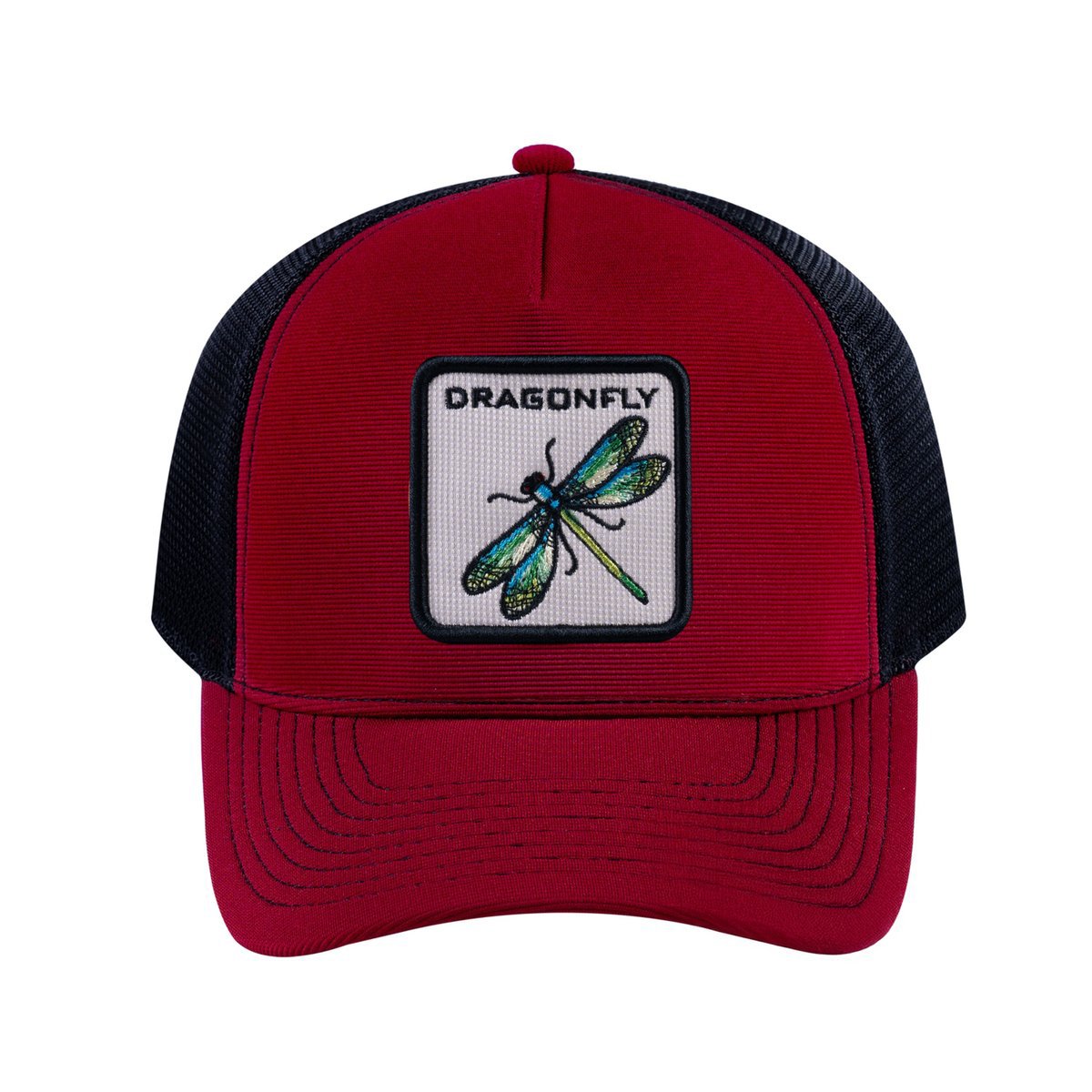 Dragonfly V2 5-Panel Trucker Hat with Burgundy front and Black back