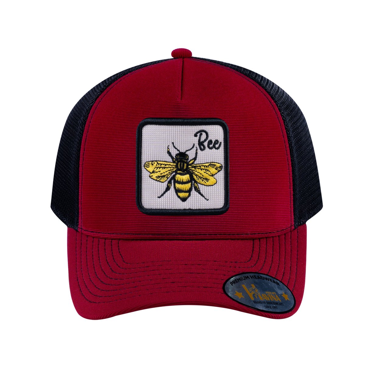 Bee V2 5-Panel Trucker Hat with Burgundy front and Black back