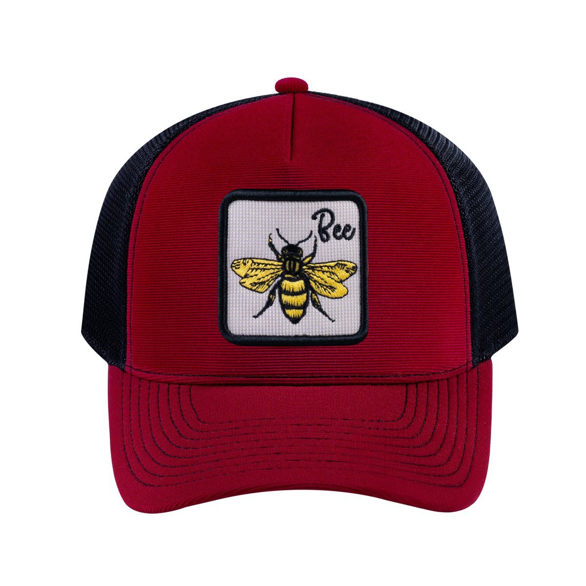 Bee V2 5-Panel Trucker Hat with Burgundy front and Black back