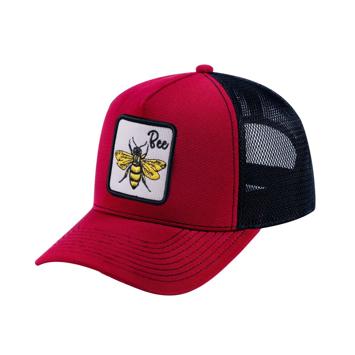 Bee V2 5-Panel Trucker Hat with Burgundy front and Black back