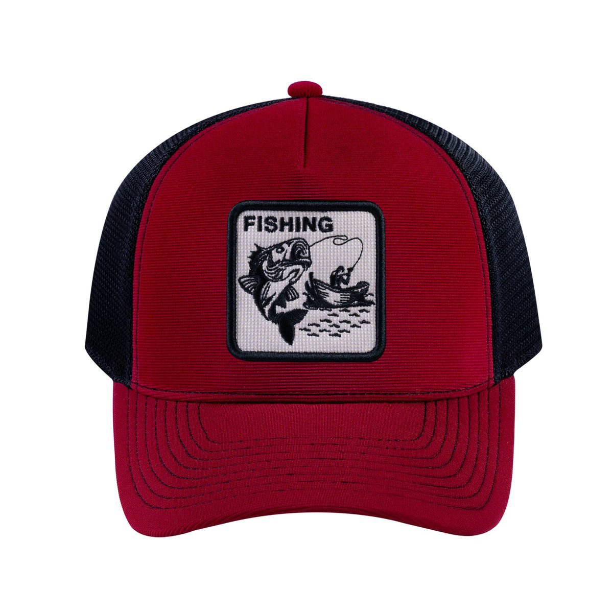 Fishing V2 5-Panel Trucker Hat with Burgundy front and Black back