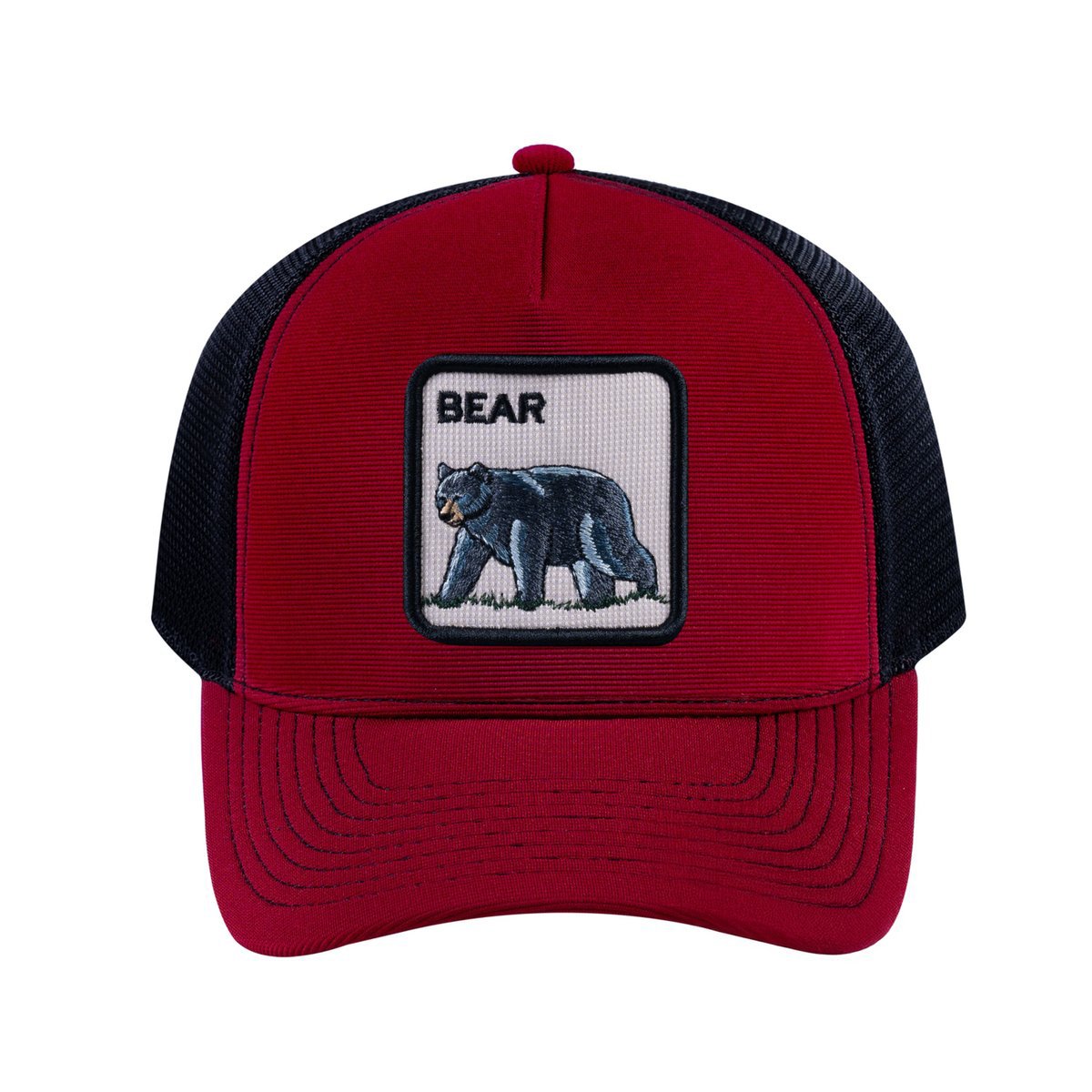 Bear V2 5-Panel Trucker Hat with Burgundy front and Black back