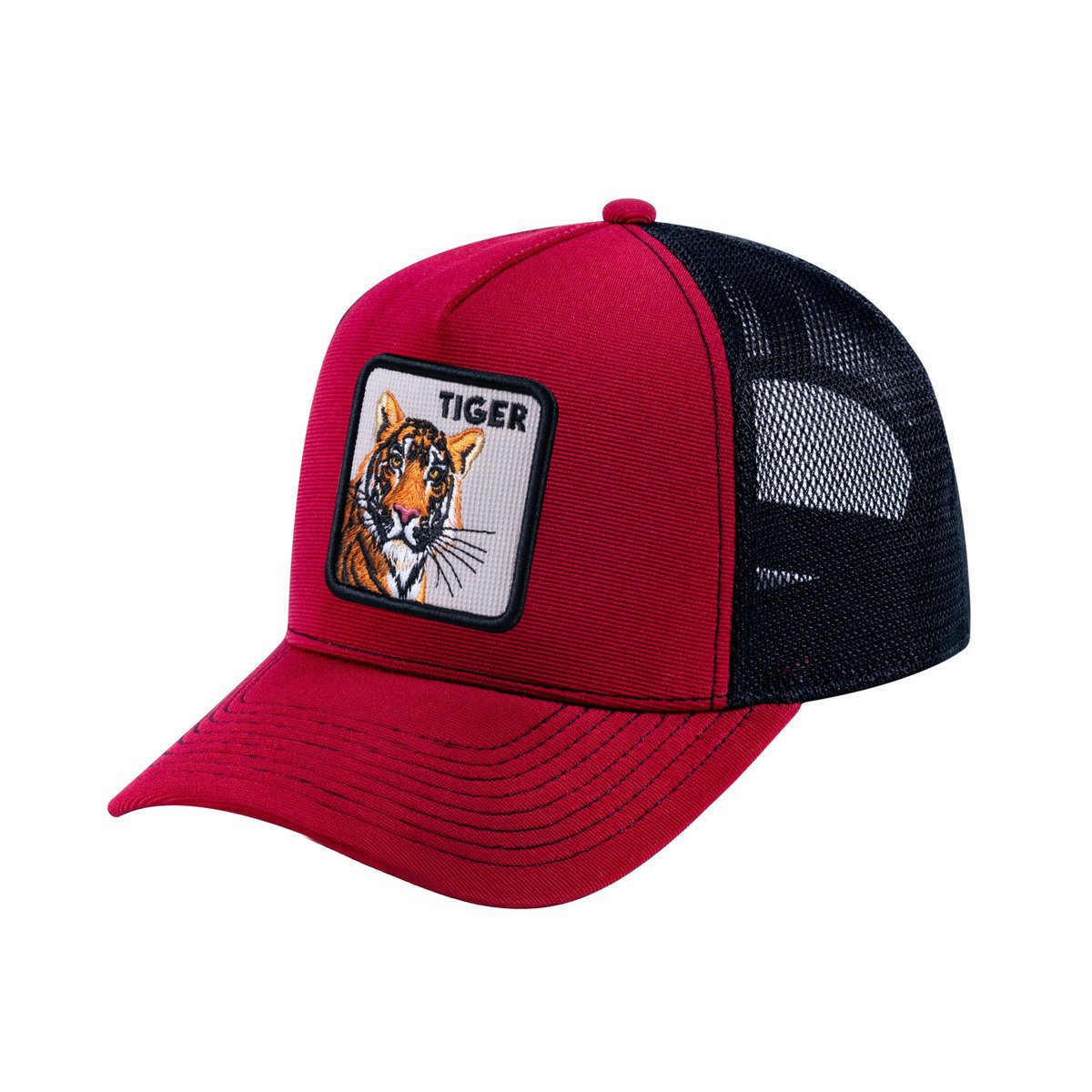 Tiger V2 5-Panel Trucker Hat with Burgundy front and Black back