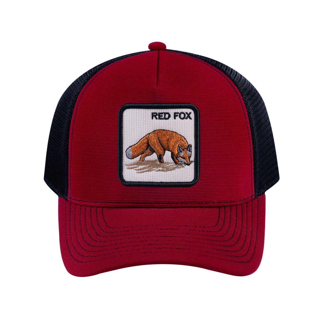 Red Fox V2 5-Panel Trucker Hat with Burgundy front and Black back