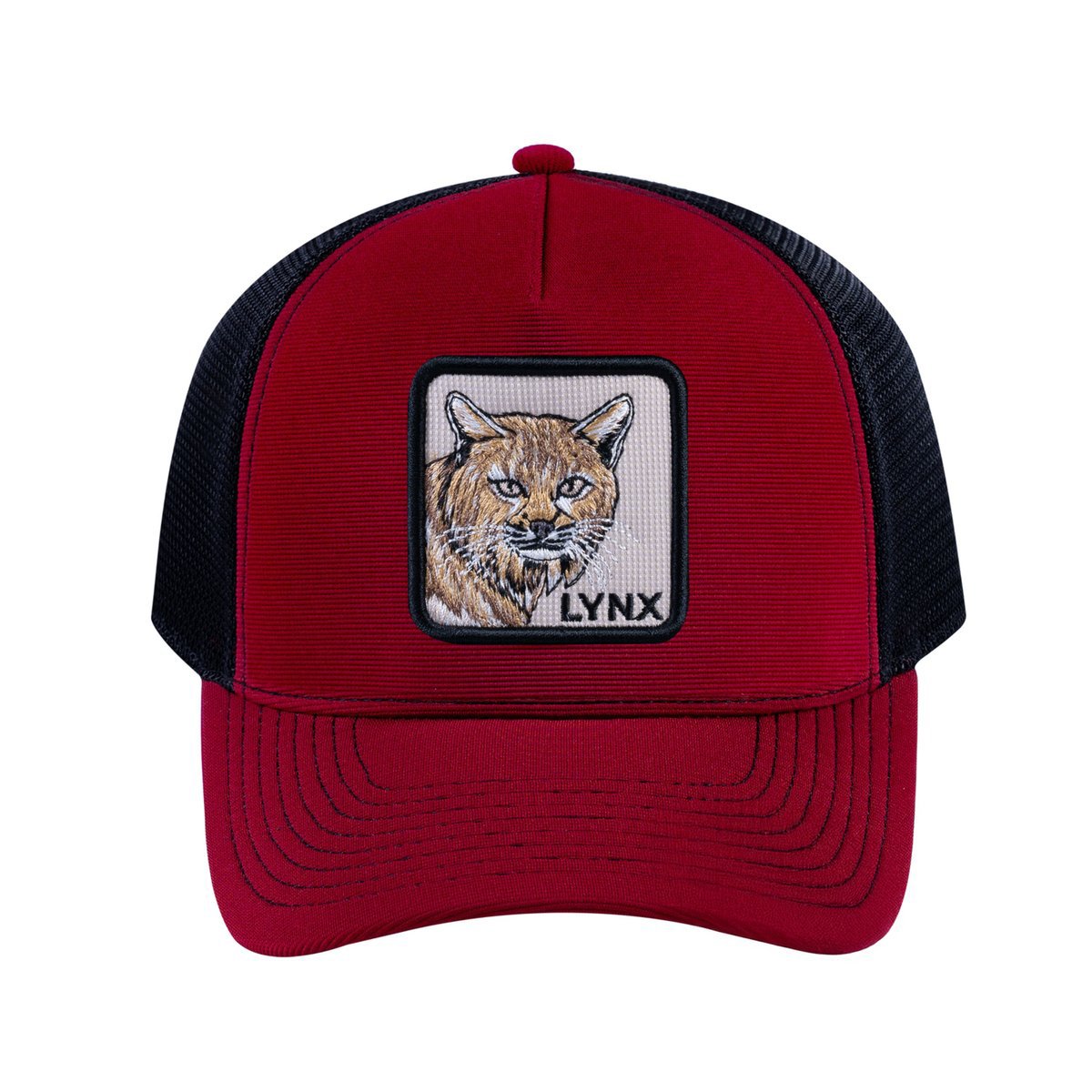 Lynx V2 5-Panel Trucker Hat with Burgundy front and Black back