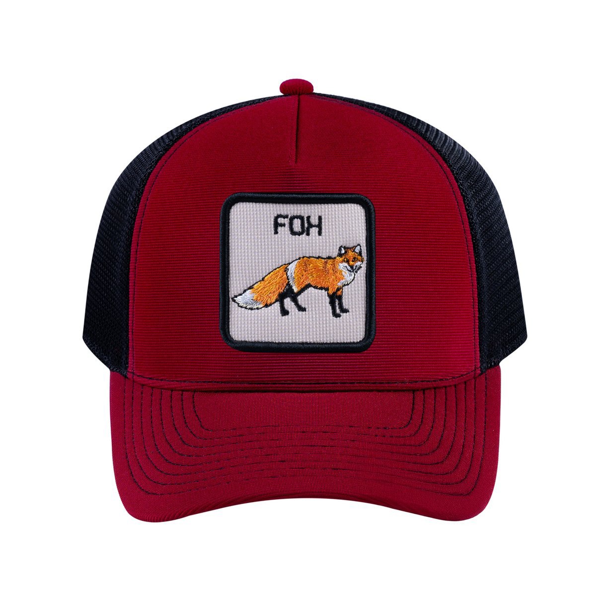 Fox V2 5-Panel Trucker Hat with Burgundy front and Black back