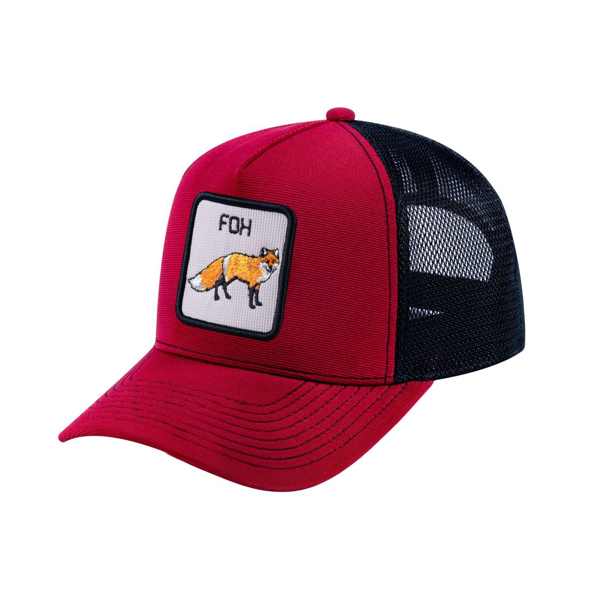 Fox V2 5-Panel Trucker Hat with Burgundy front and Black back