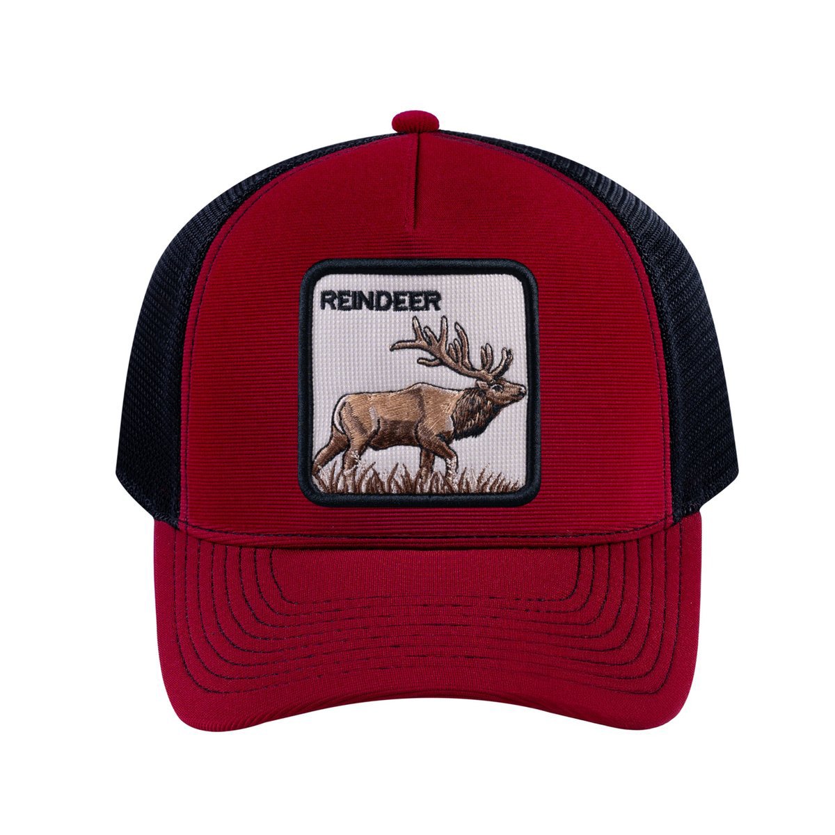 Reindeer V2 5-Panel Trucker Hat with Burgundy front and Black back