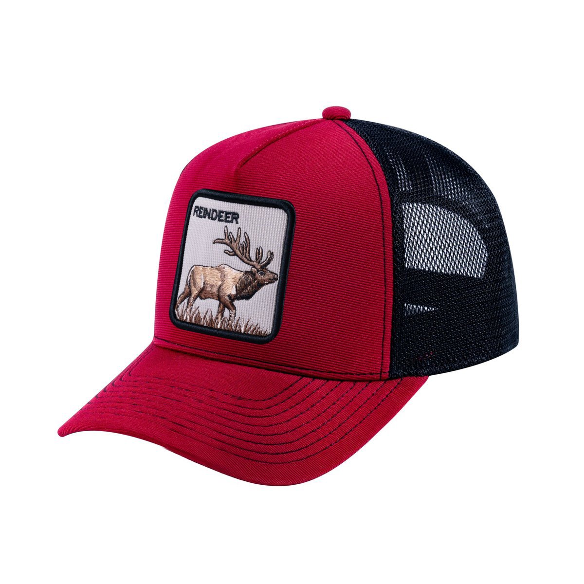 Reindeer V2 5-Panel Trucker Hat with Burgundy front and Black back