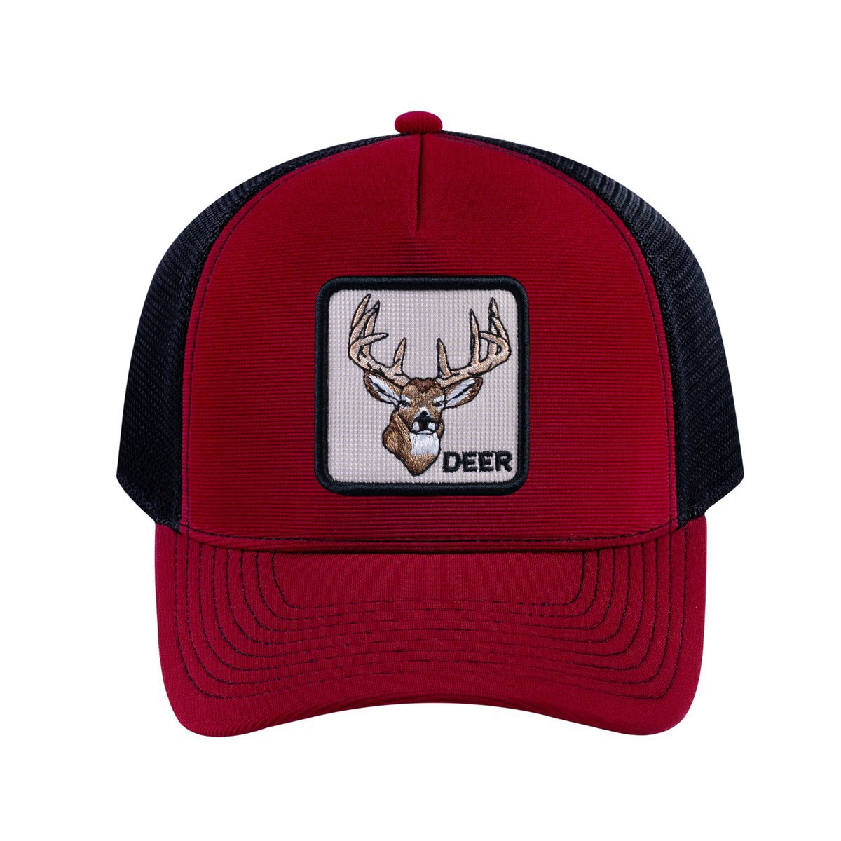 Deer V2 5-Panel Trucker Hat with Burgundy front and Black back