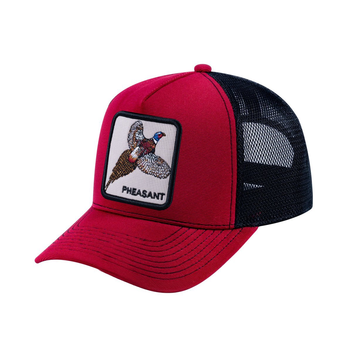 Pheasant V2 5-Panel Trucker Hat with Burgundy front and Black back
