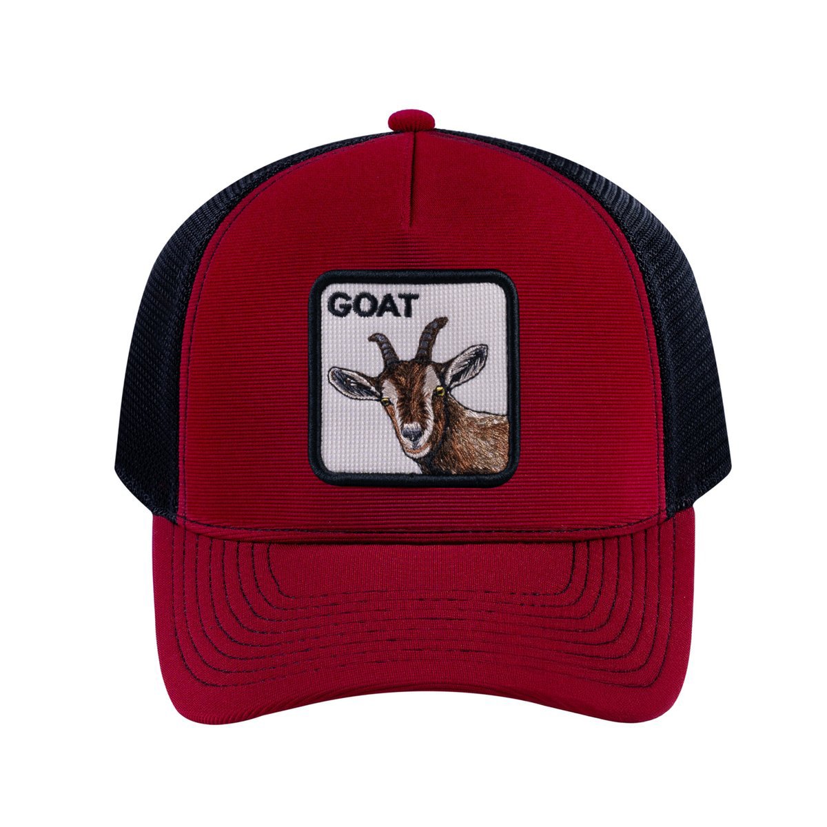 Goat V2 5-Panel Trucker Hat with Burgundy front and Black back