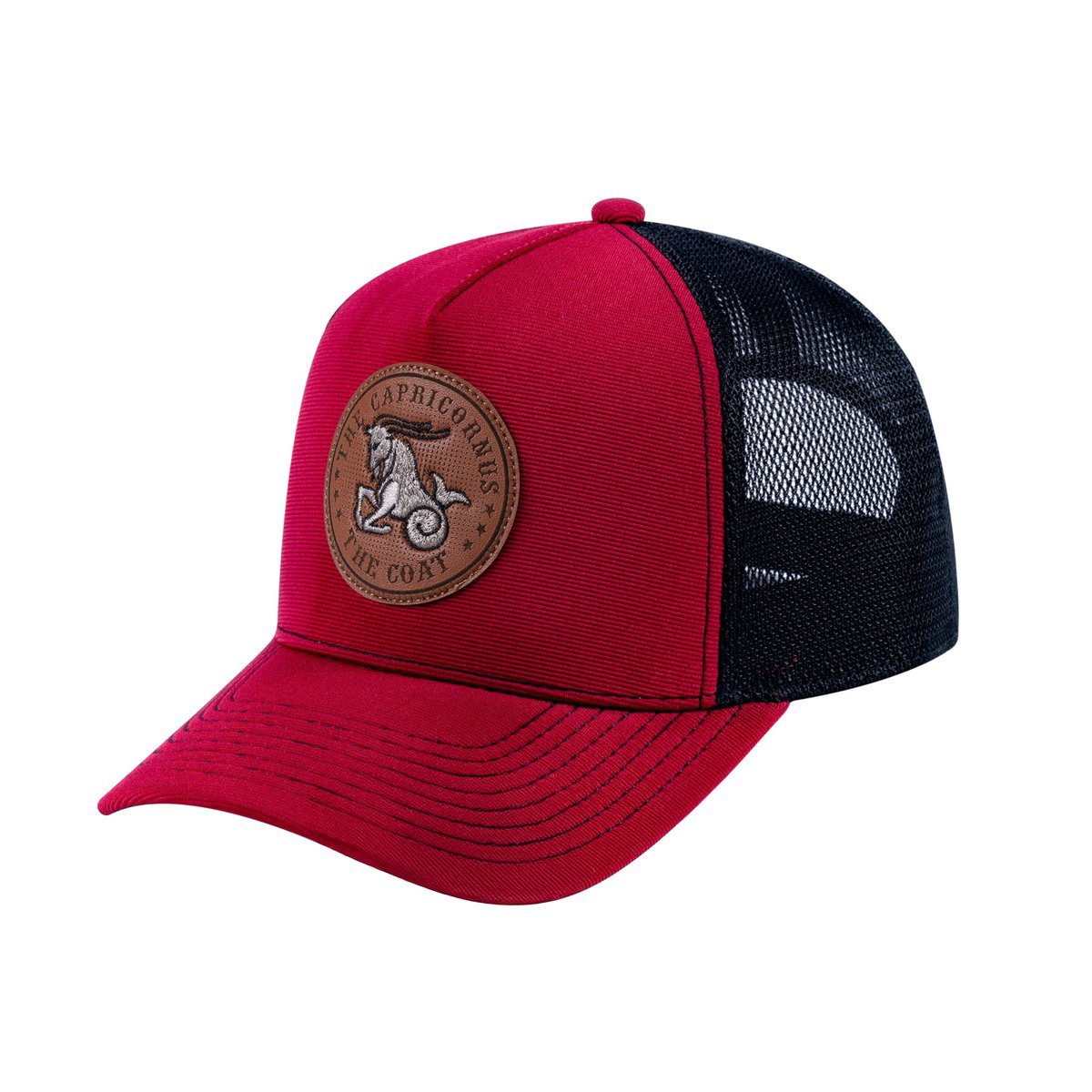 Capricorn Zodiac V2 5-Panel Trucker Hat with Burgundy front and Black back