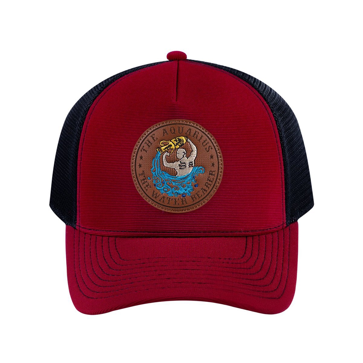 Aquarius Zodiac V2 5-Panel Trucker Hat with Burgundy front and Black back