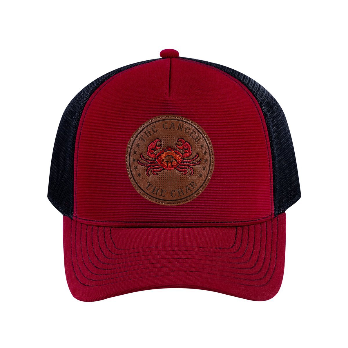 Cancer Zodiac V2 5-Panel Trucker Hat with Burgundy front and Black back