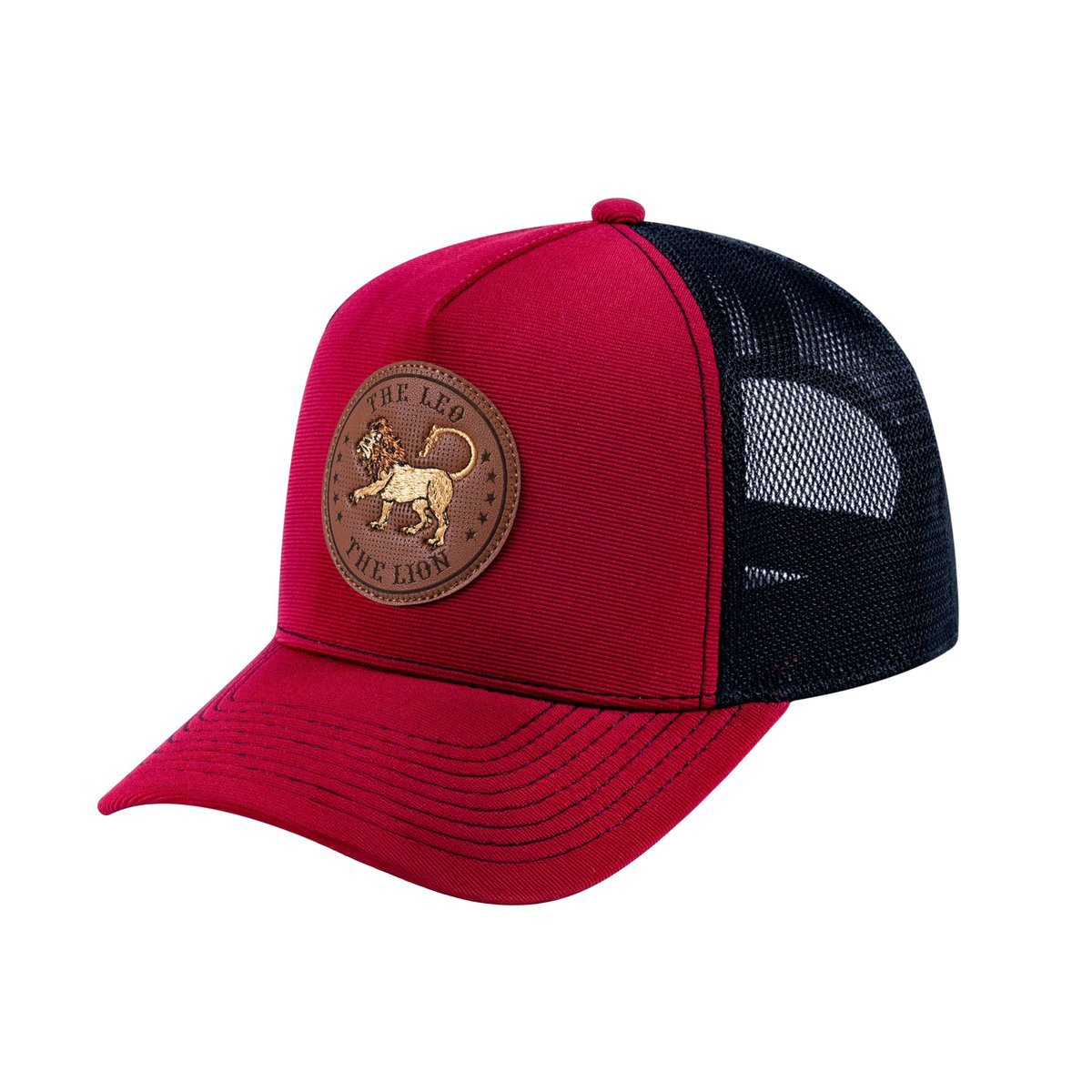 Leo Zodiac V2 5-Panel Trucker Hat with Burgundy front and Black back