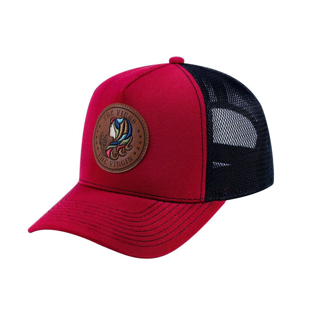 Virgo Zodiac V2 5-Panel Trucker Hat with Burgundy front and Black back