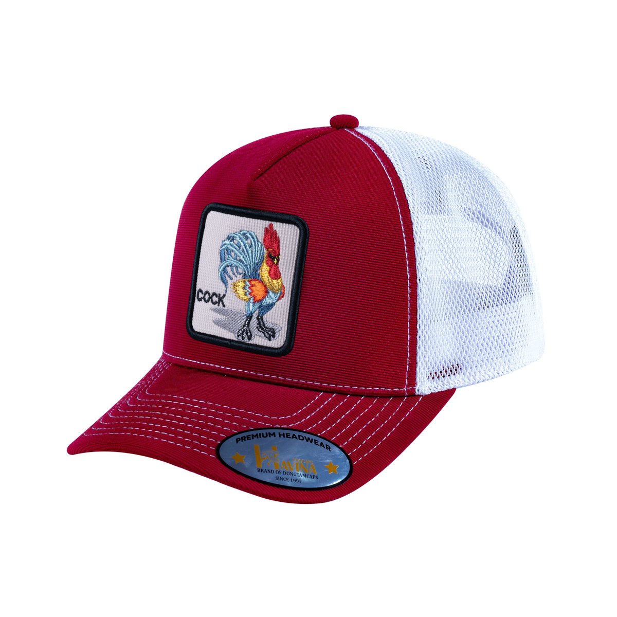 Chicken V2 5-Panel Trucker Hat with Burgundy front and White back