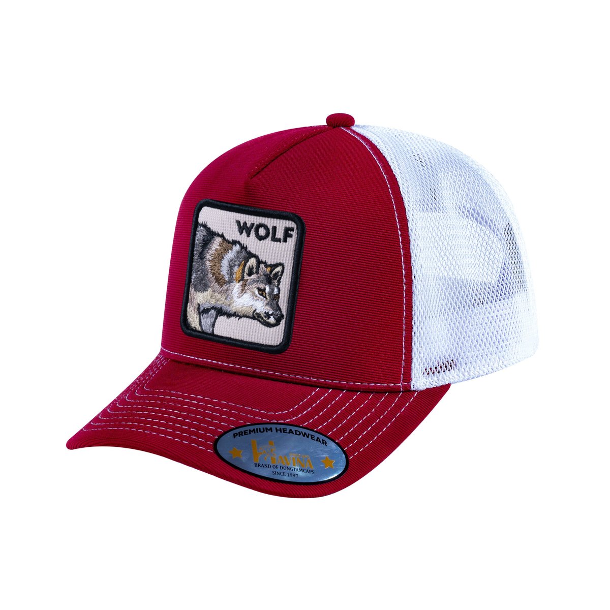 Wolf V2 5-Panel Trucker Hat with Burgundy front and White back
