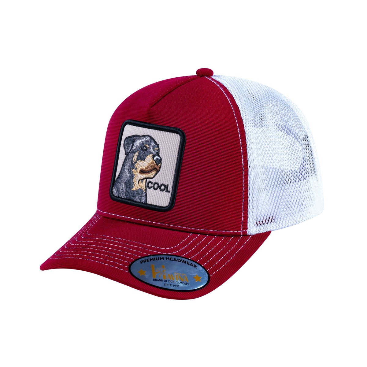 Dog V2 5-Panel Trucker Hat with Burgundy front and White back