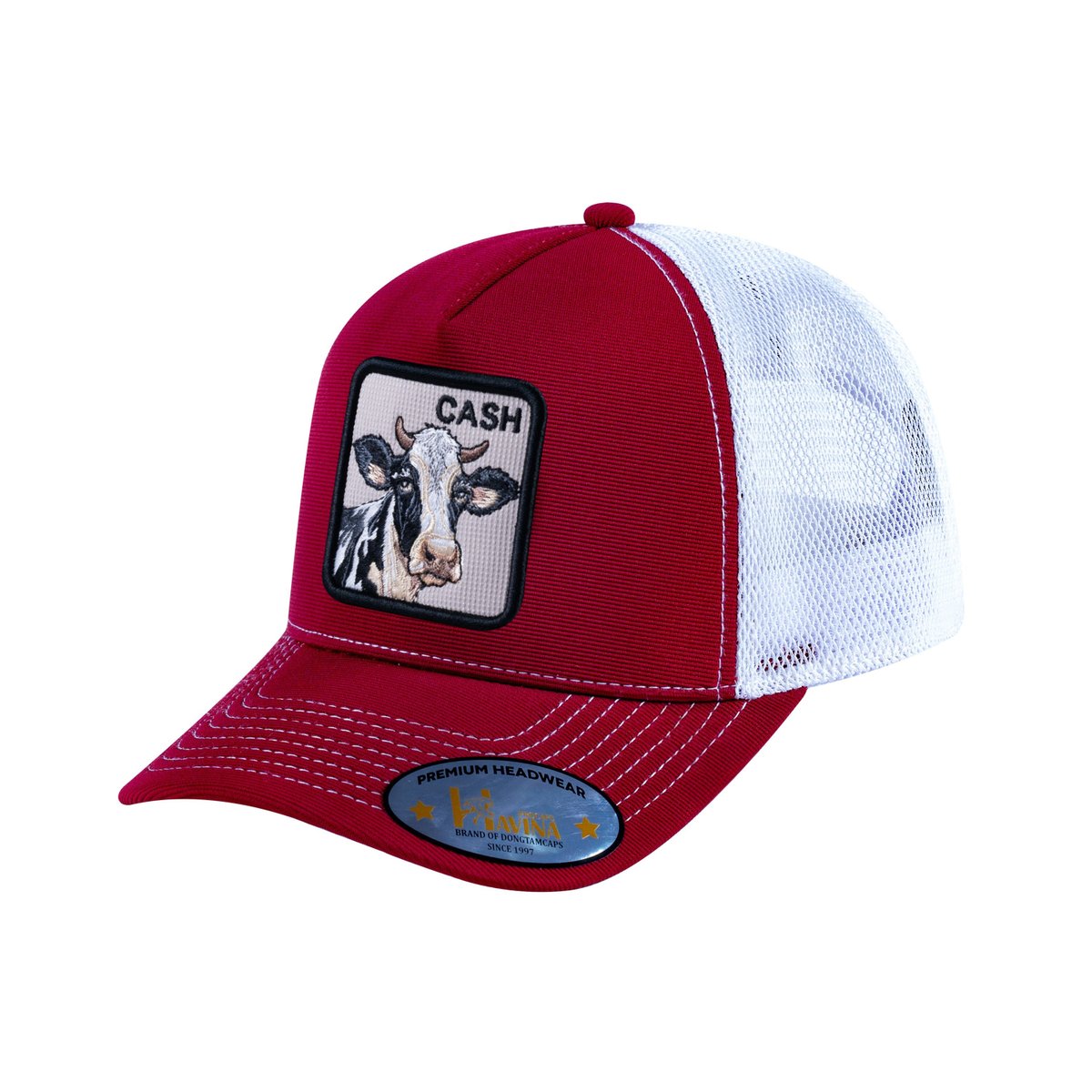 Cow V2 5-Panel Trucker Hat with Burgundy front and White back