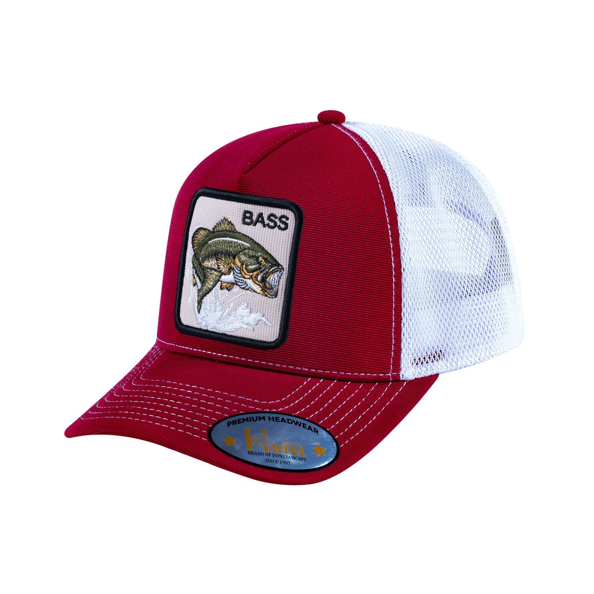 Bass V2 5-Panel Trucker Hat with Burgundy front and White back